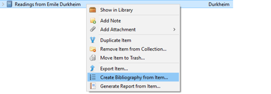 Create Bibliography from Item